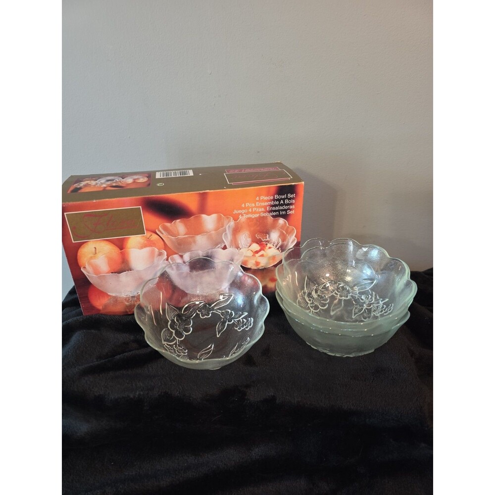 NOS Set of 4 Vtg KIG Indonesia 6-1/2" Dia Scalloped Glass Cereal Salad Soup Bowl
